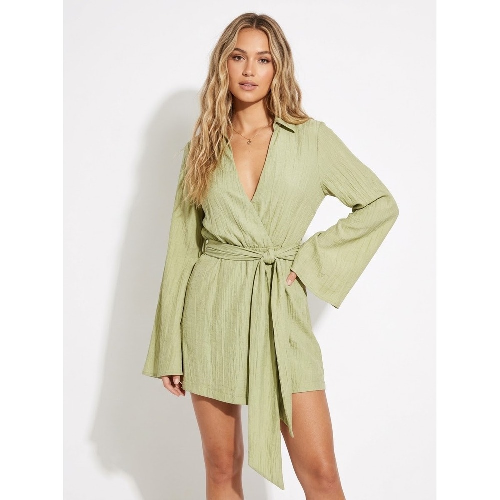 Free People Boho Cottagecore Green Wrap Tie Waist Skort Festival Romper Small